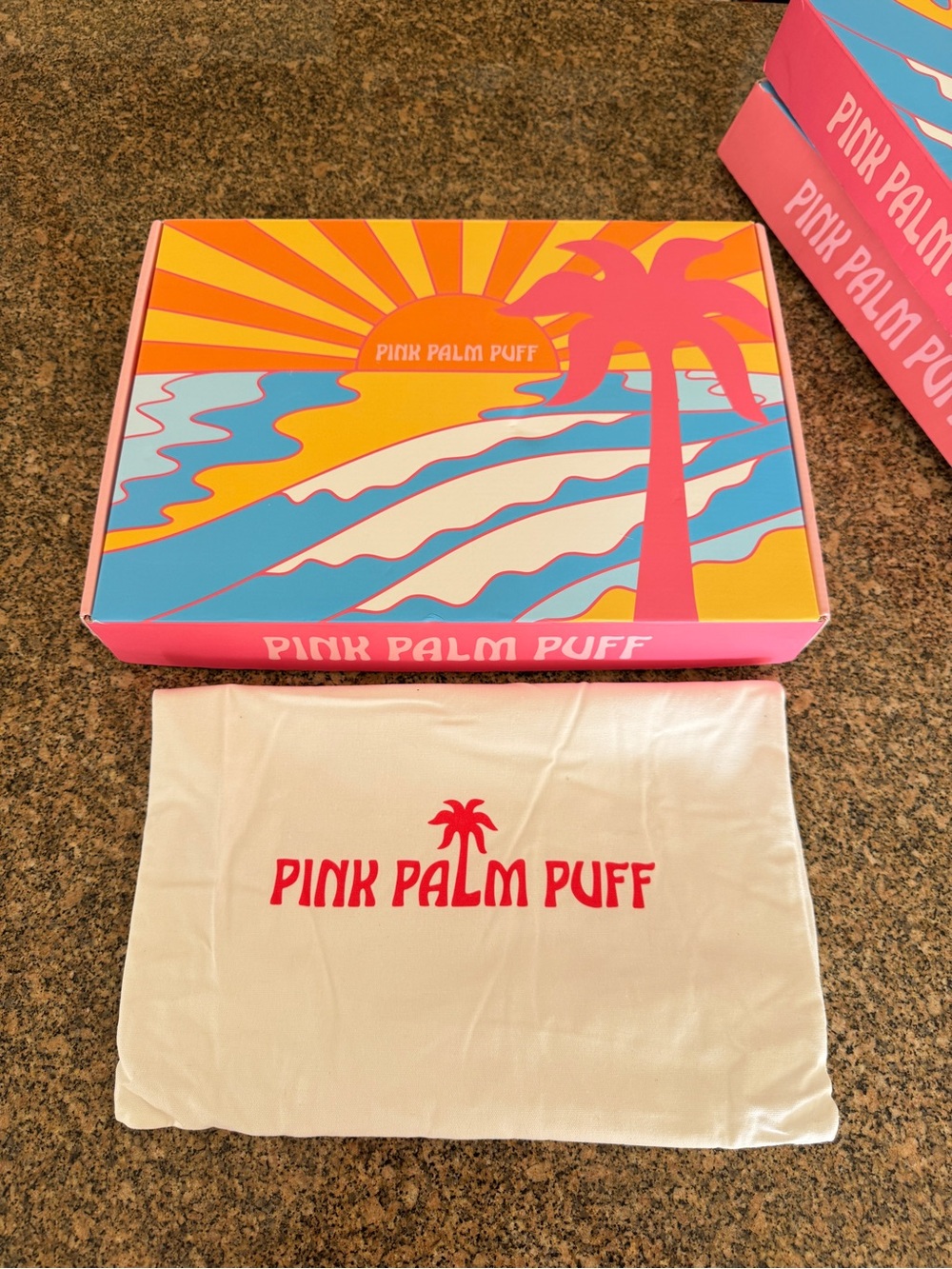 Pink Palm Puff Pink Gift Box With Large Multipurpose White Dust Bag Gift Bag